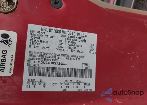 1999 Ford Explorer Eddie Bauer/Limited/Xlt from USA, damaged, VIN 1FMDU34E8XZA90626